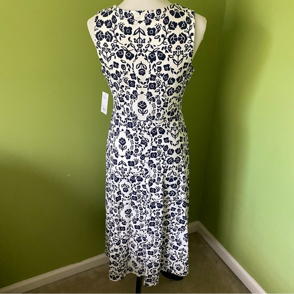 Croft & Barrow Navy Print Fit & Flare Midi Dress - Picture 2 of 7